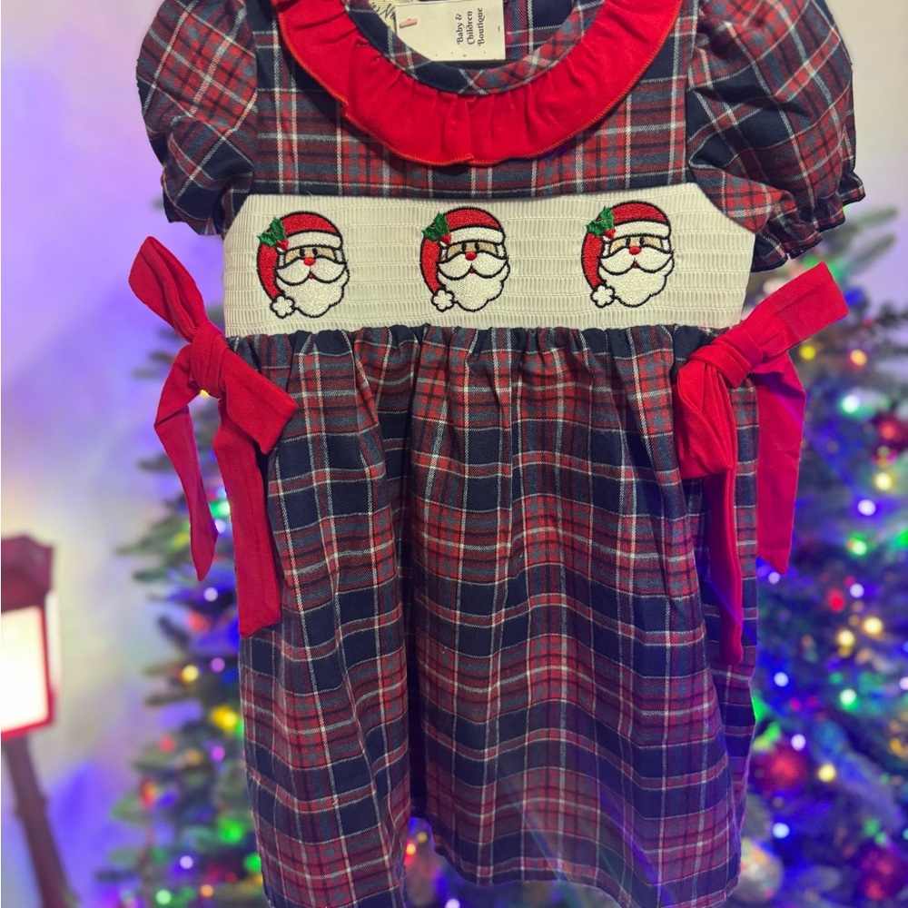 Festive Plaid Santa Dress for Kids